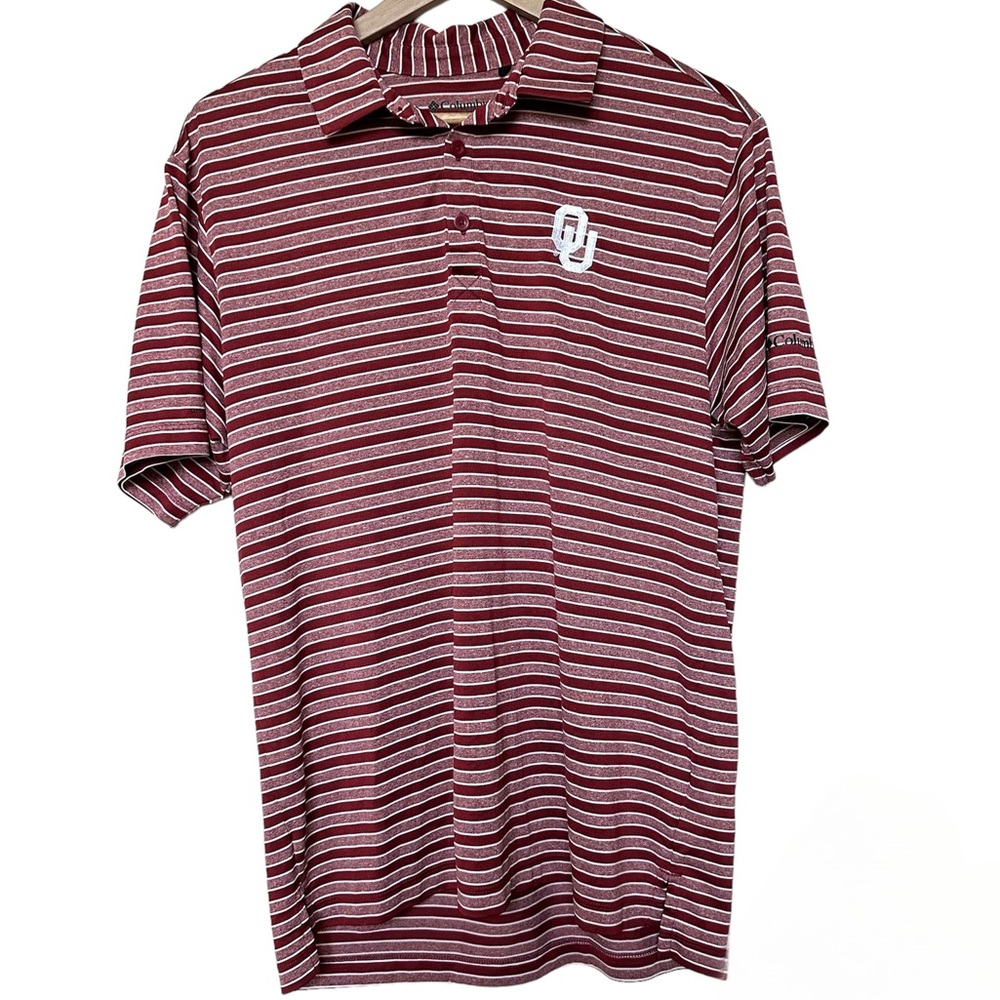 Men’s OU Sooners Columbia Brand Striped Red Golf Polo Dress Shirt | Size Large